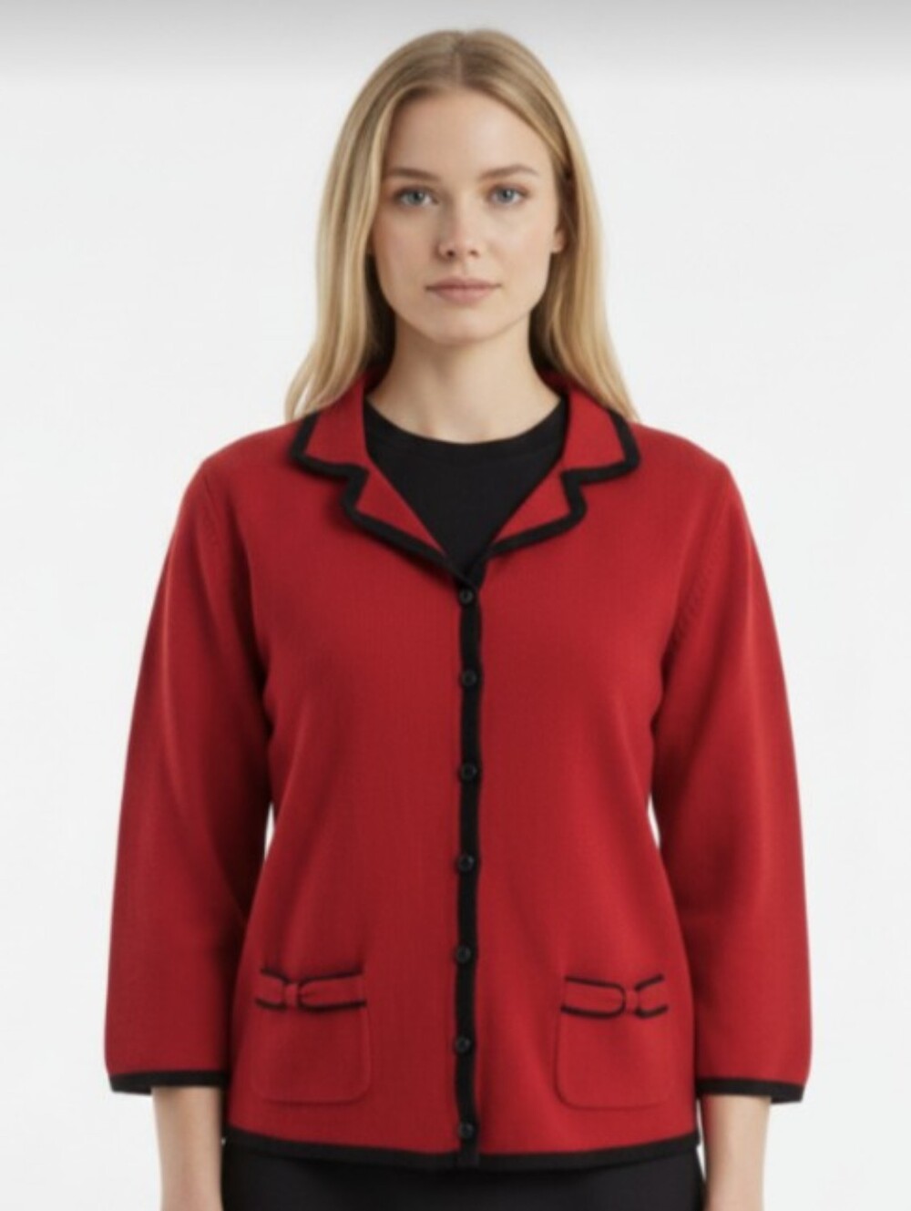 WORTHINGTON! CARDINAL RED & BLACK BOW FRONT POCKETS CARDIGAN SWEATER! SZ XL